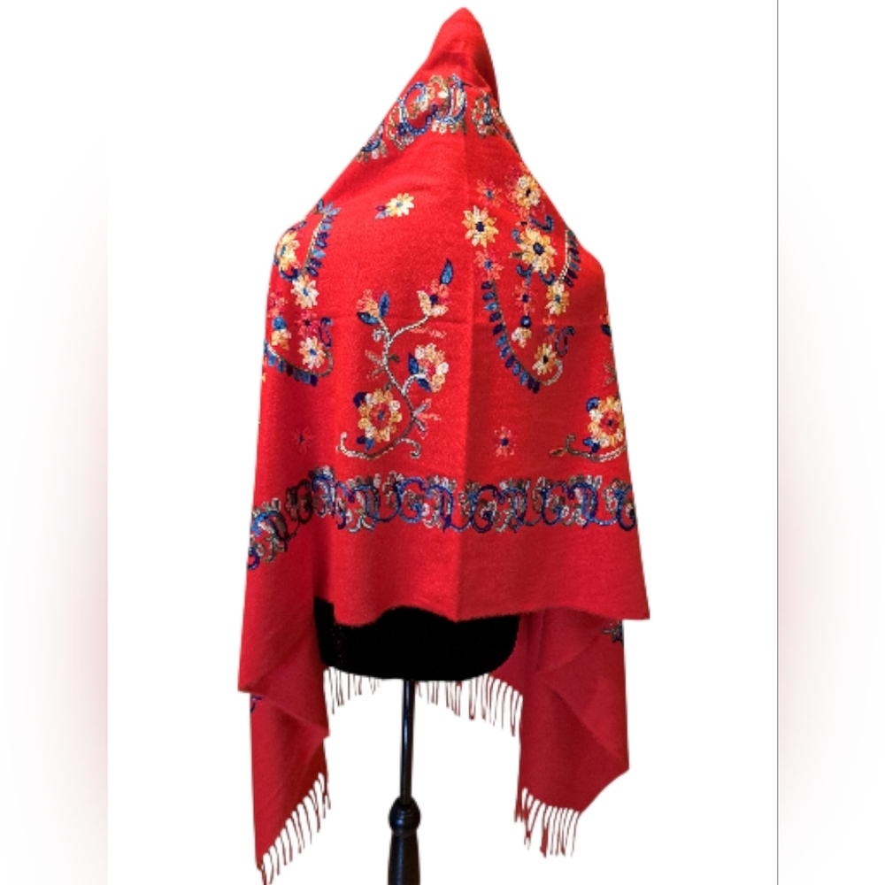Jessica McClintock Floral Embroidered Fringe Shawl-Scarf 72x 30" Several Colors - Picture 5 of 9